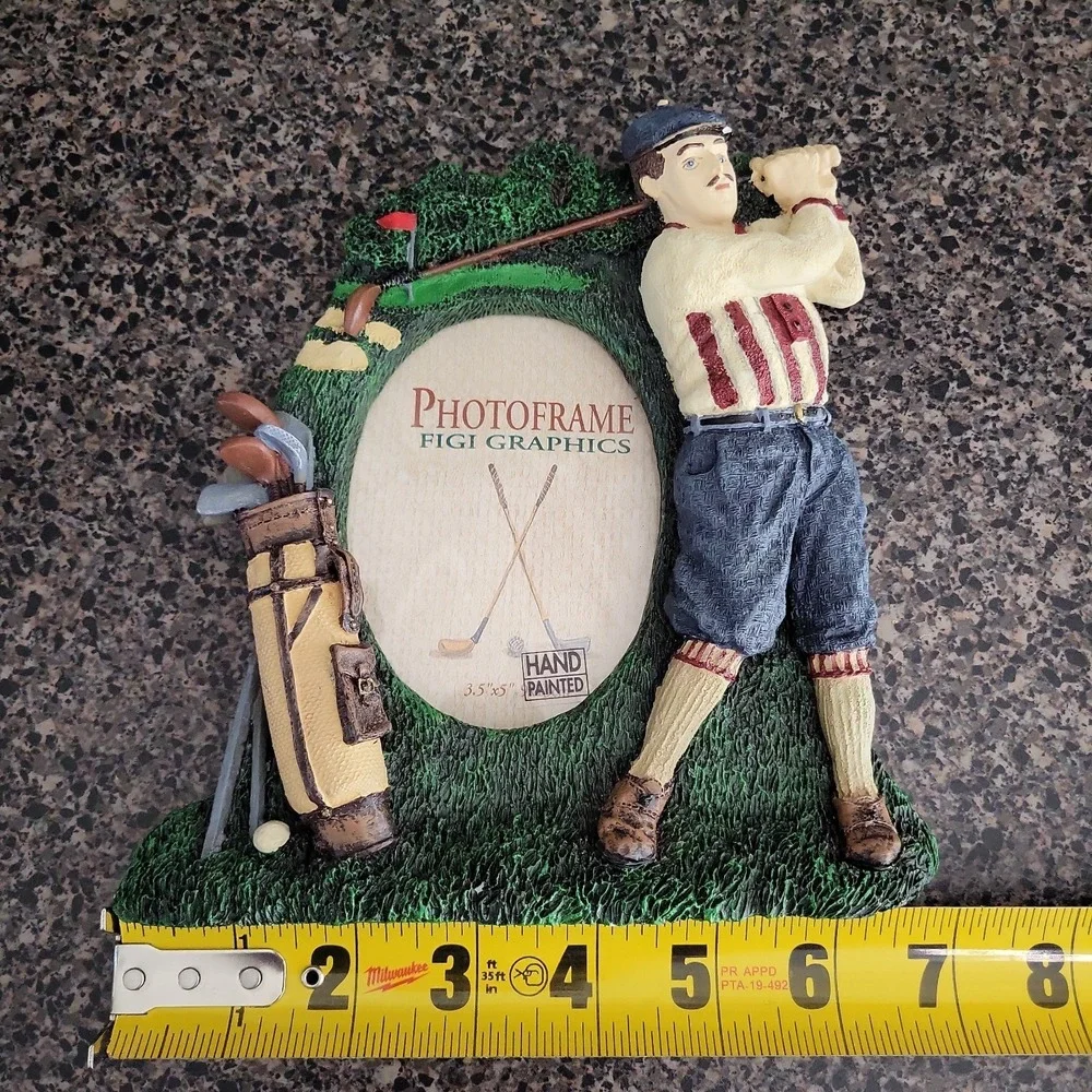 VTG 1993 Figi Graphics Hand Painted Golf Picture Frame 3.5x5 Resin Golfer NOS